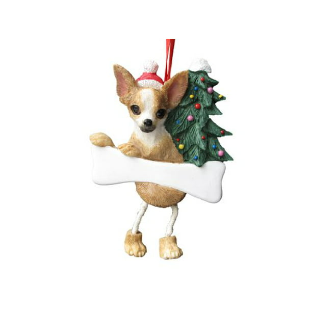 Chihuahua Tan & White Ornament with Unique Dangling Legs Hand Painted and Easily Personalized Christmas Ornament